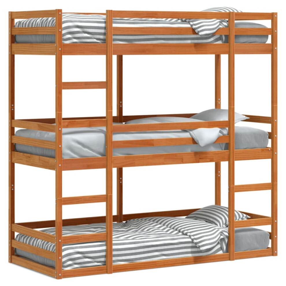 vidaXL Triple Bunk Bed Loft Bed Bed Frame Wax Brown 90x200 cm Solid Wood Pine