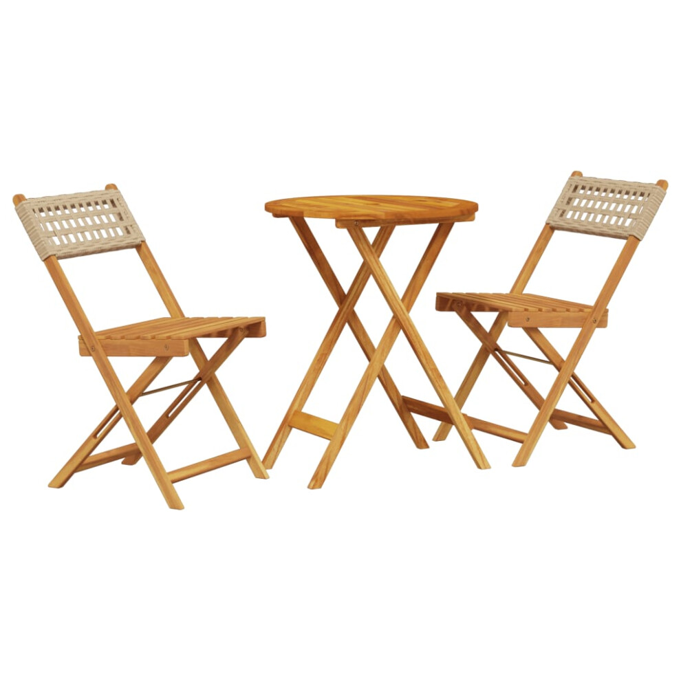 vidaXL Bistro Set 3 Piece Outdoor Bar Set Beige Poly Rattan and Solid Wood