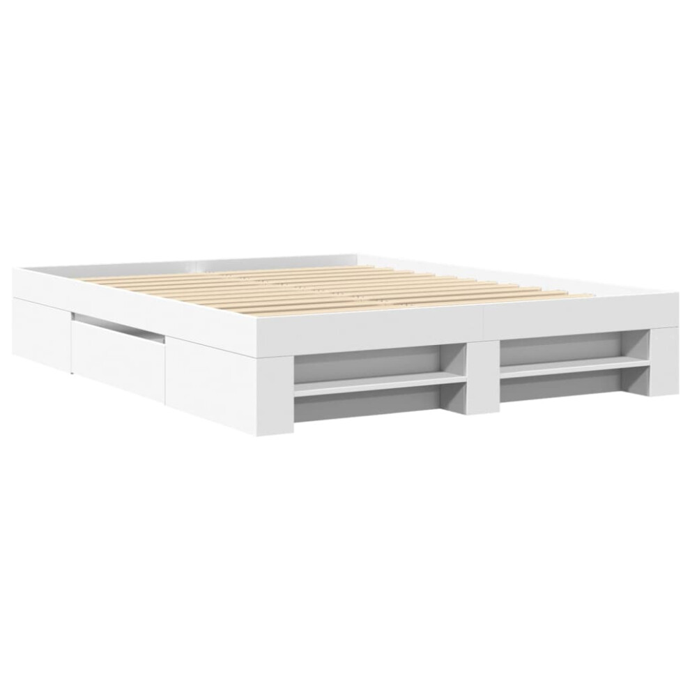 vidaXL Bed Frame Bed Base Bedstead White 150x200 cm King Size Engineered Wood