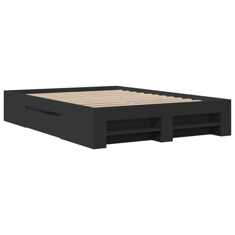 vidaXL Bed Frame Bed Base Mattress Foundation Black 140x190 cm Engineered Wood