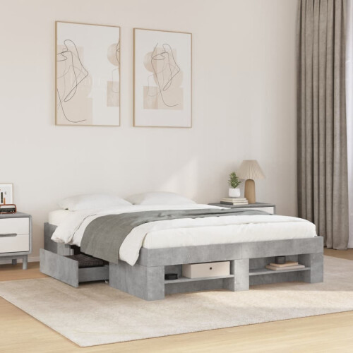 VidaXL vidaXL Bed Frame Bed Concrete Grey 120x190 cm Small Double Engineered Wood 2