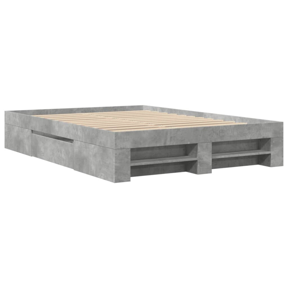 vidaXL Bed Frame Bed Base Bedstead Concrete Grey 140x190 Cm Engineered Wood