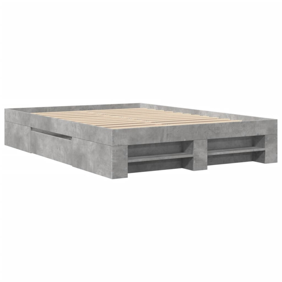 vidaXL Bed Frame Bed Base Bedstead Concrete Grey 135x190 cm Engineered Wood