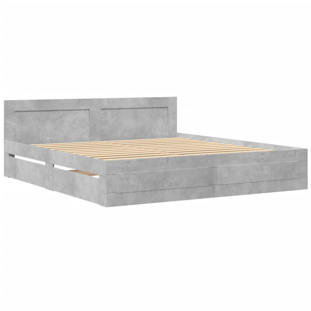 vidaXL Bed Frame with Headboard Bed Concrete Grey 200x200 cm Engineered Wood