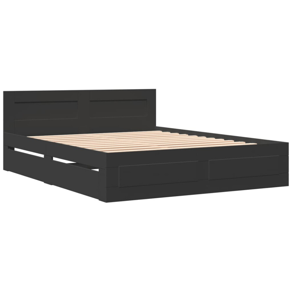 vidaXL Bed Frame with Headboard Bed Base Black 160x200 cm Engineered Wood