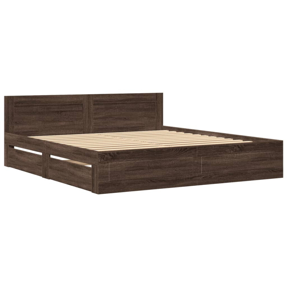 vidaXL Bed Frame with Headboard Bed Base Brown Oak 200x200 cm Engineered Wood