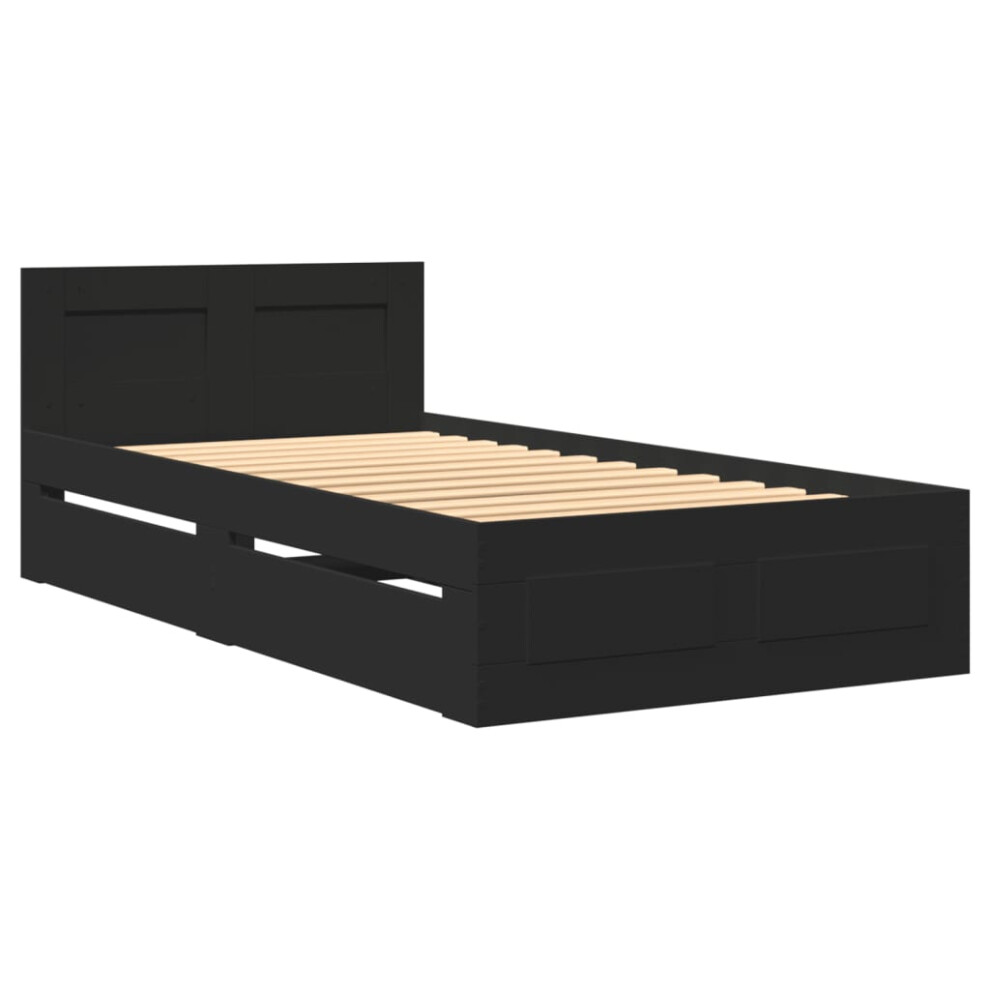 vidaXL Bed Frame with Headboard Bed Base Black 100x200 cm Engineered Wood