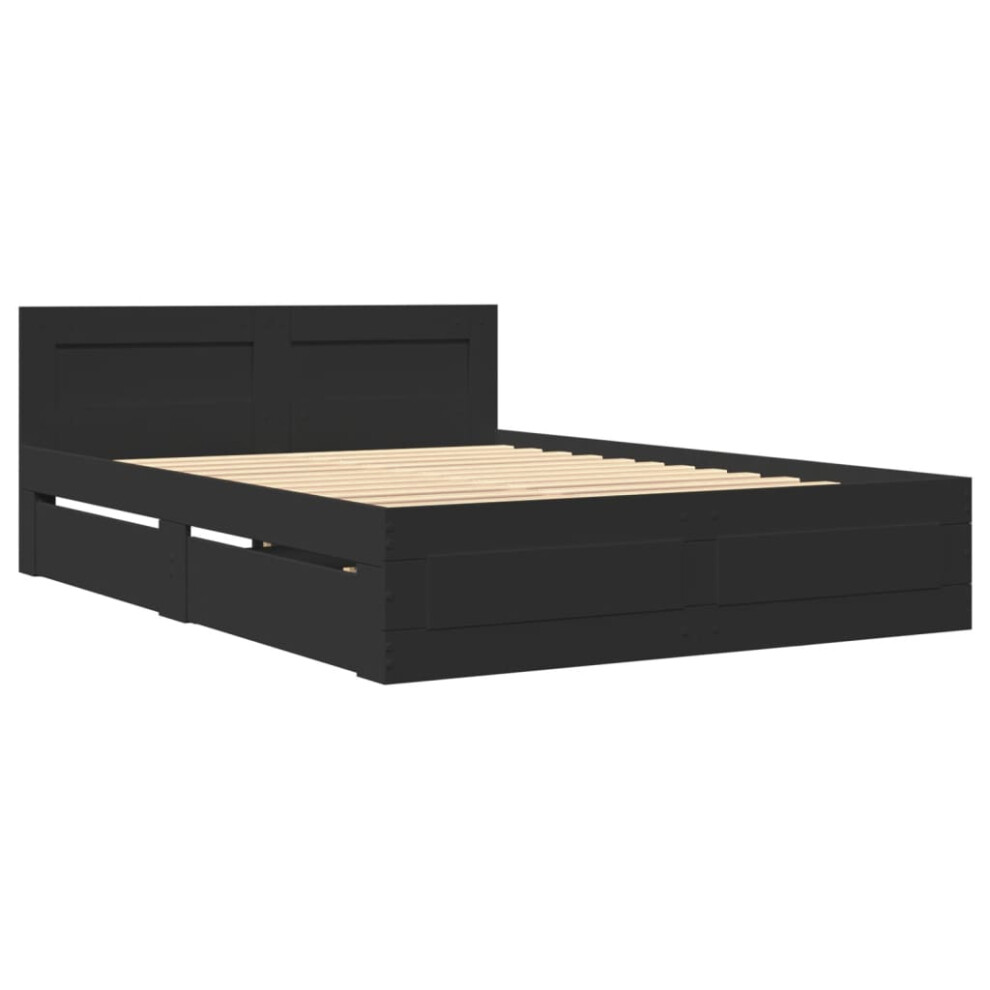 Vidaxl Bed Frame With Headboard Bed Base Black 140X200 Cm Engineered Wood