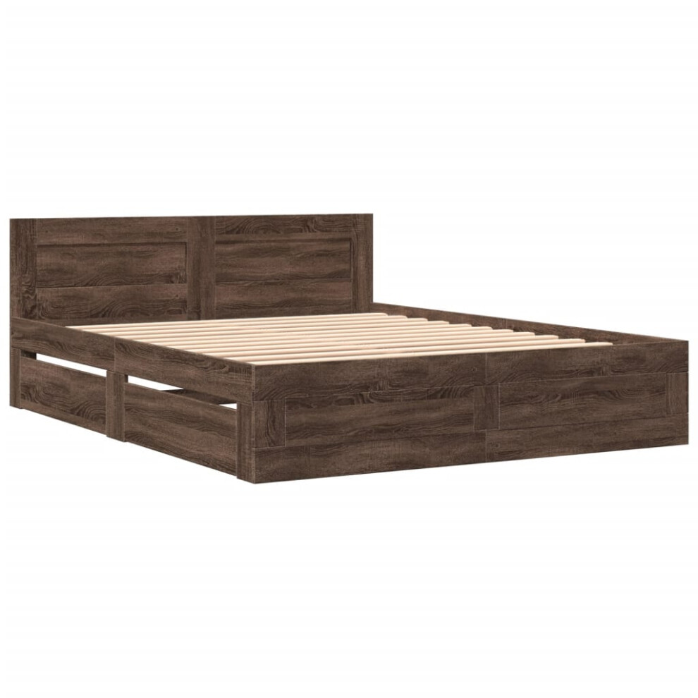 vidaXL Bed Frame with Headboard Brown Oak 150x200 cm King Size Engineered Wood