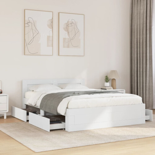 VidaXL vidaXL Bed Frame with Headboard White 120x190 cm Small Double Engineered Wood 2