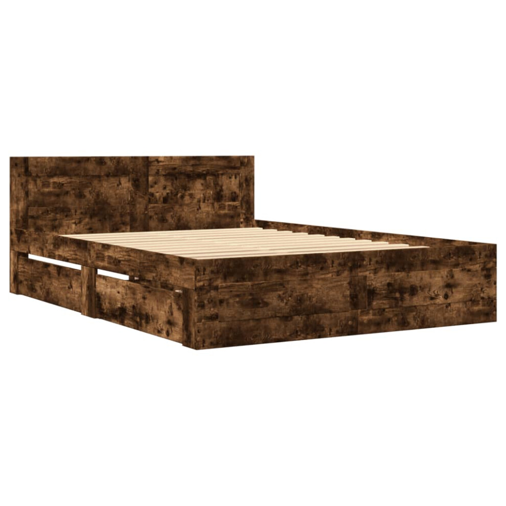 vidaXL Bed Frame with Headboard Bed Smoked Oak 140x190 cm Engineered Wood