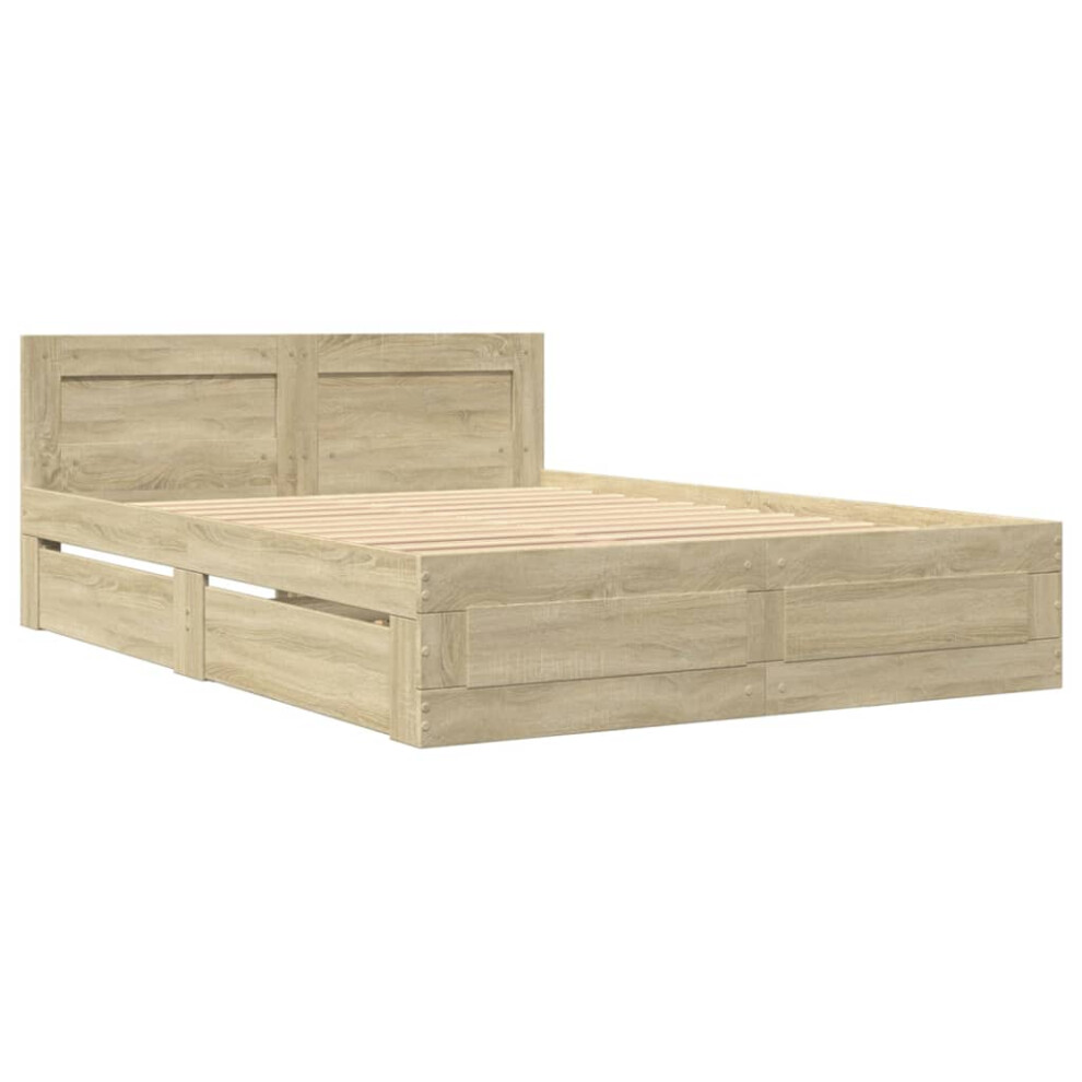 Vidaxl Bed Frame With Headboard Bed Sonoma Oak Small Double Engineered Wood