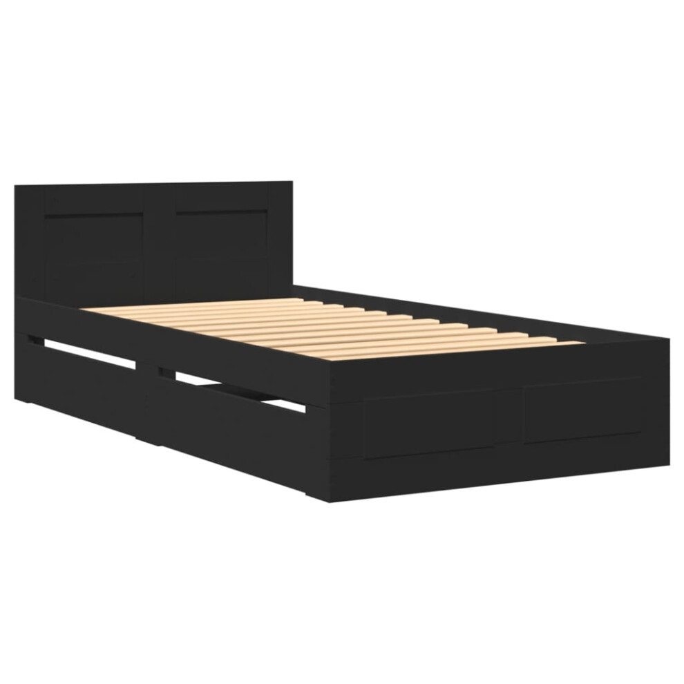 vidaXL Bed Frame with Headboard Bed Black 90x190 cm Single Engineered Wood