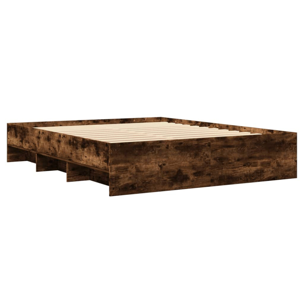 vidaXL Bed Frame Bed Base Smoked Oak 150x200 cm King Size Engineered Wood