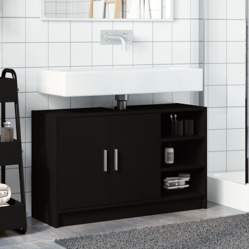 VidaXL vidaXL Sink Cabinet Vanity Unit Storage Unit Cupboard Black Engineered Wood 2