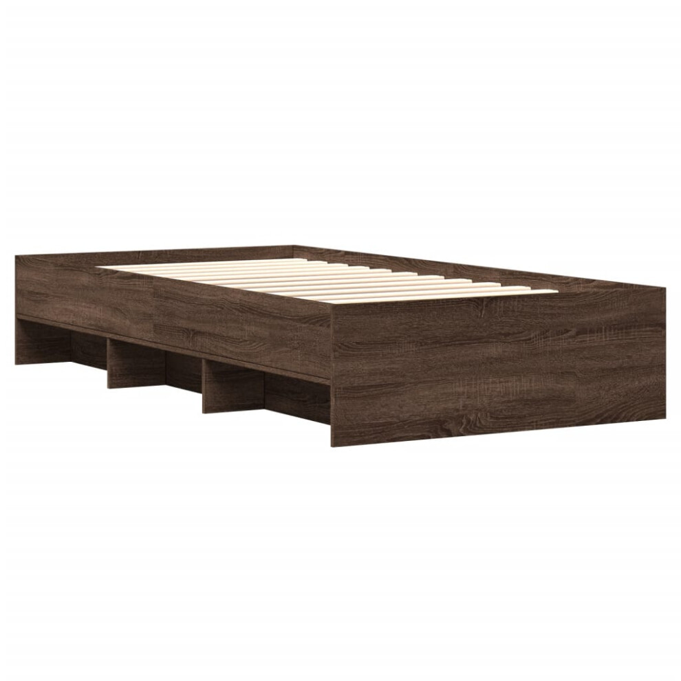 vidaXL Bed Frame Bed Base Brown Oak 75x190 Cm Small Single Engineered Wood