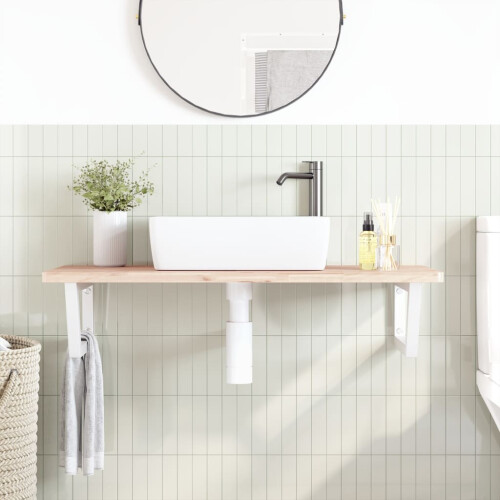 VidaXL vidaXL Basin Shelf Wall Mounted Bathroom Countertop Steel and Solid Wood Beech 2