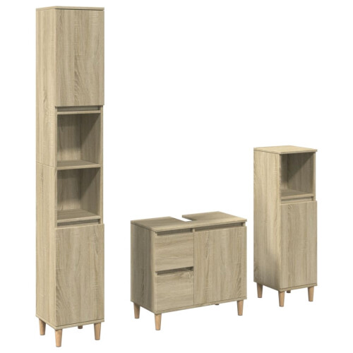 VidaXL vidaXL 3-tlg. Badmöbel-Set Sonoma-Eiche Holzwerkstoff