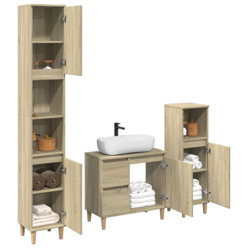 VidaXL vidaXL 3-tlg. Badmöbel-Set Sonoma-Eiche Holzwerkstoff 2