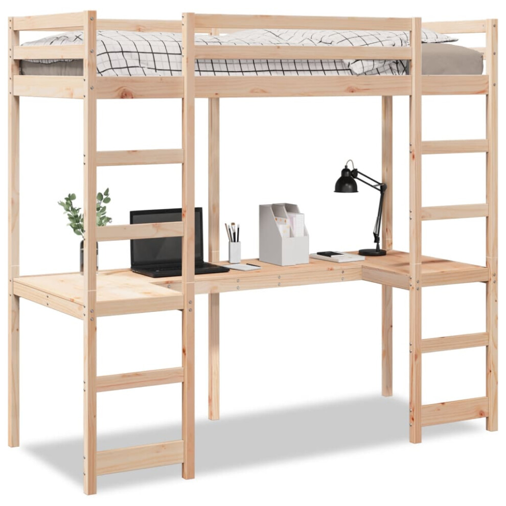 vidaXL Loft Bed Frame with Desk Kids Bed Bunk Bed 90x190 cm Solid Wood Pine