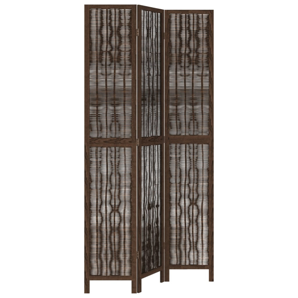 vidaXL Room Divider 3 Panels Privacy Screen Dark Brown Solid Wood Paulownia