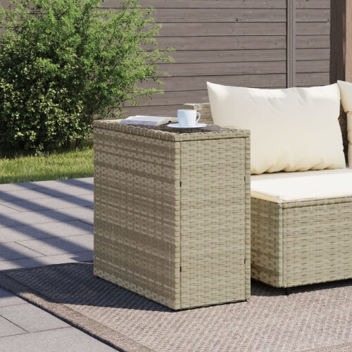 VidaXL vidaXL Garden Side Table with Glass Top Dining Table Light Grey Poly Rattan 2
