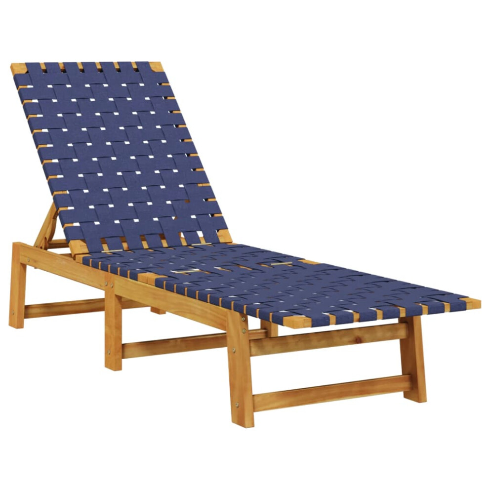 vidaXL Sun Lounger Sun Bed Day Bed Dark Blue Solid Wood Acacia and Fabric