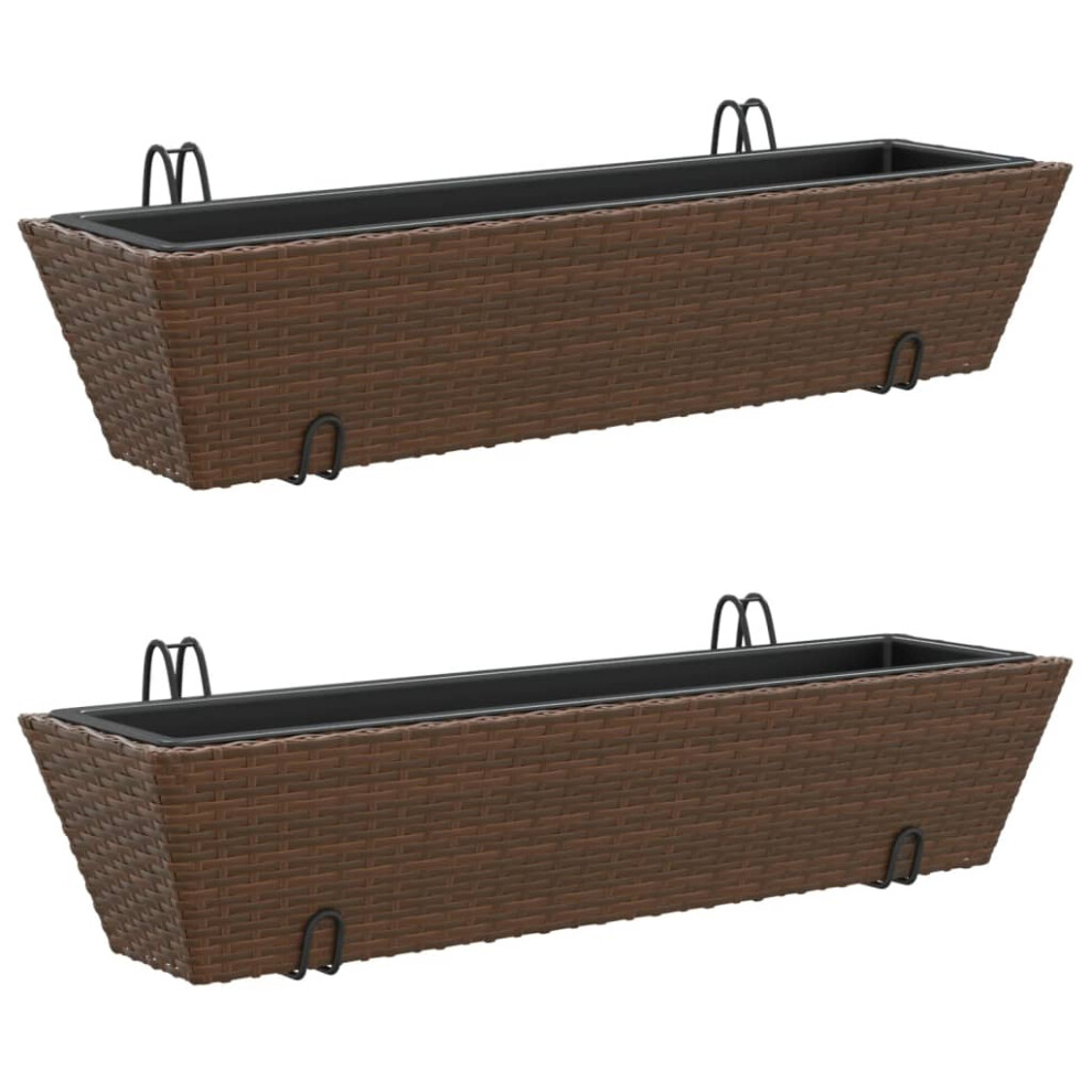 vidaXL Planters with hooks Patio Flower Pot Raised Bed 2 pcs Brown Poly Rattan