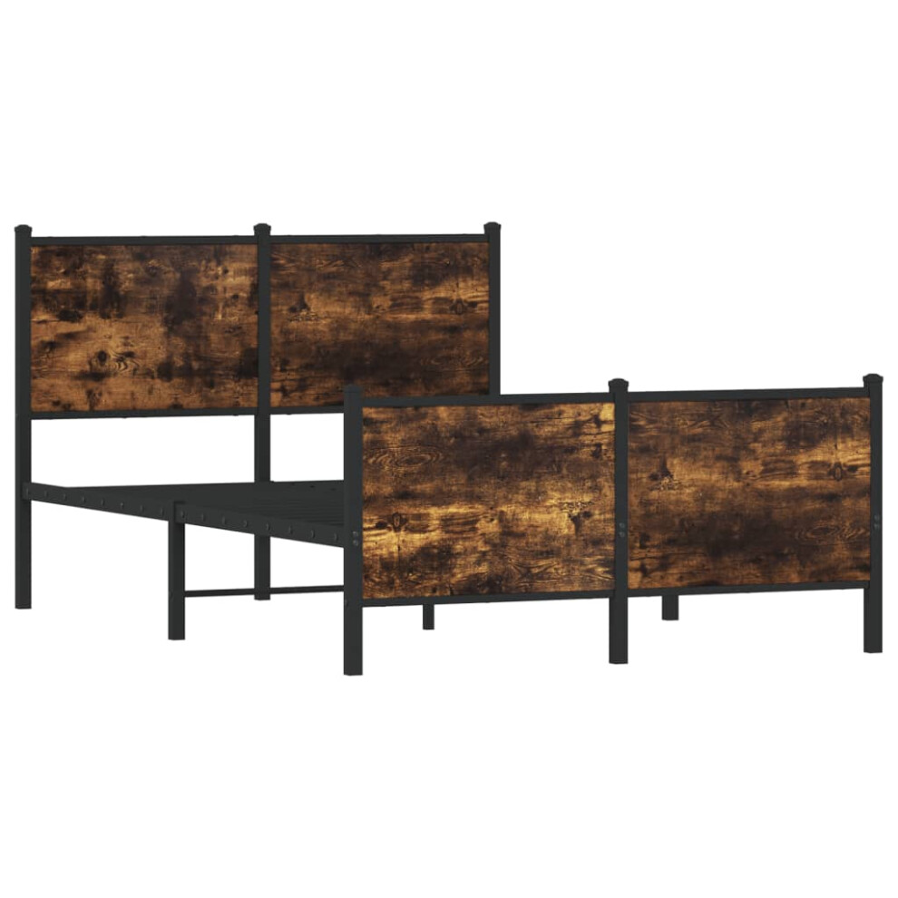 Vidaxl Metal Bed Frame With Headboard And Footboard Bed Smoked Oak 120X200 Cm