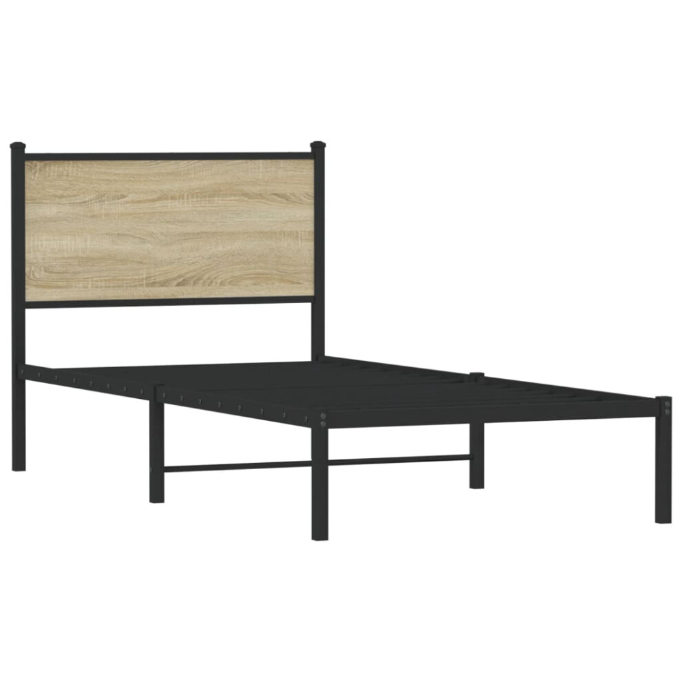 Vidaxl Metal Bed Frame With Headboard Bed Sonoma Oak 75X190 Cm Small Single