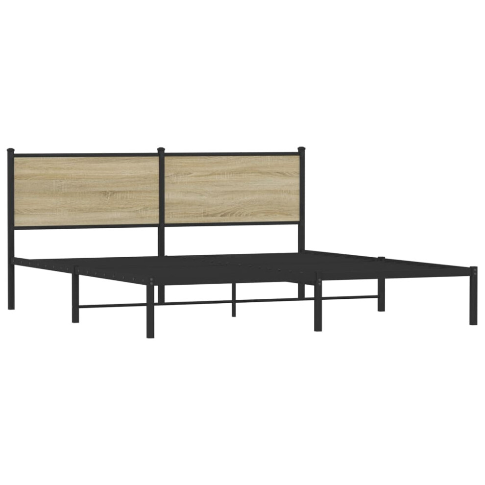 vidaXL Metal Bed Frame with Headboard Bed Base Bedstead Sonoma Oak 160x200 cm