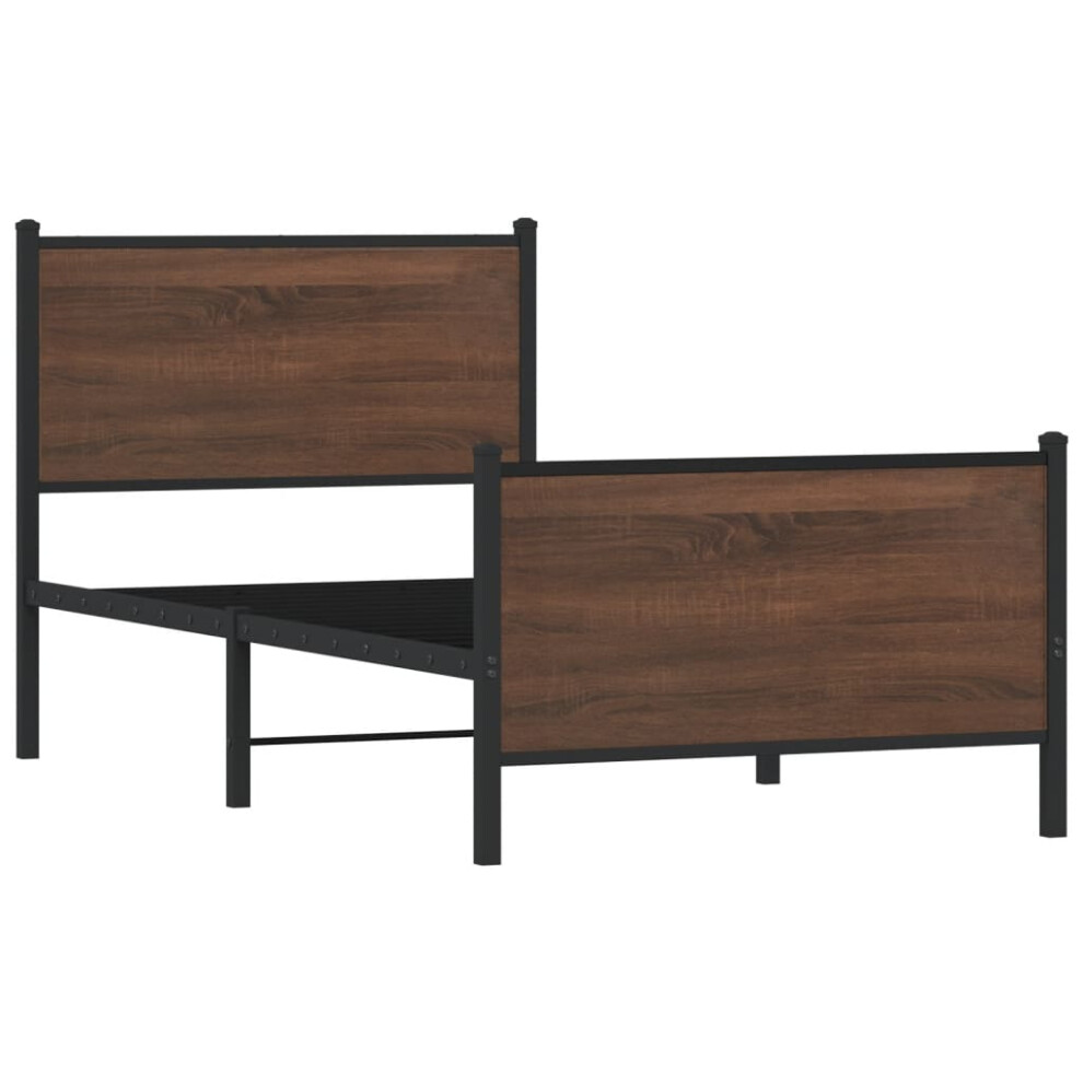Vidaxl Metal Bed Frame With Headboard And Footboard Brown Oak Small Single