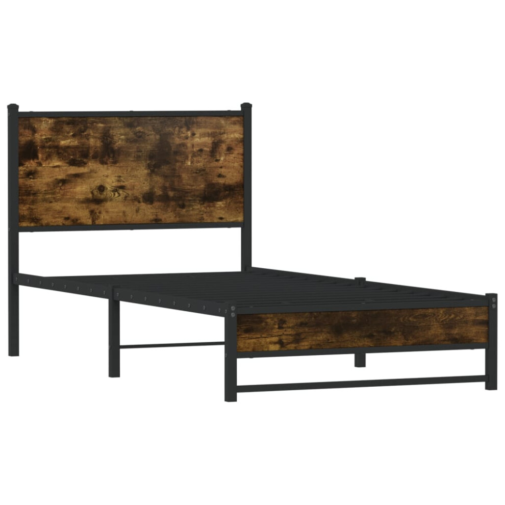 Vidaxl Metal Bed Frame With Headboard Bed Base Bedstead Smoked Oak 80X200 Cm