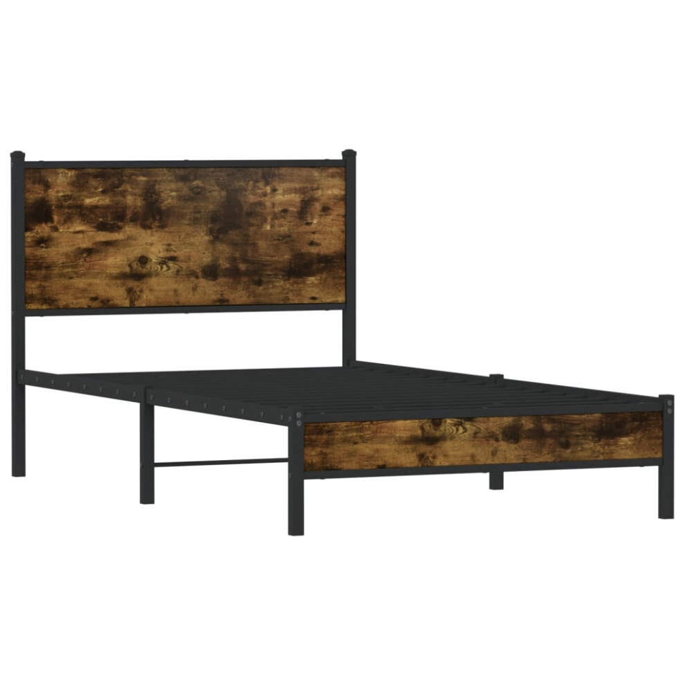 Vidaxl Metal Bed Frame With Headboard Bed Base Bedstead Smoked Oak 100X200 Cm