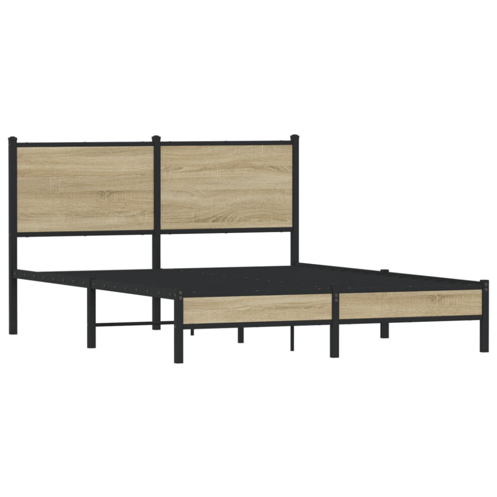 vidaXL Metal Bed Frame with Headboard Bed Base Bedstead Sonoma Oak 140x190 cm