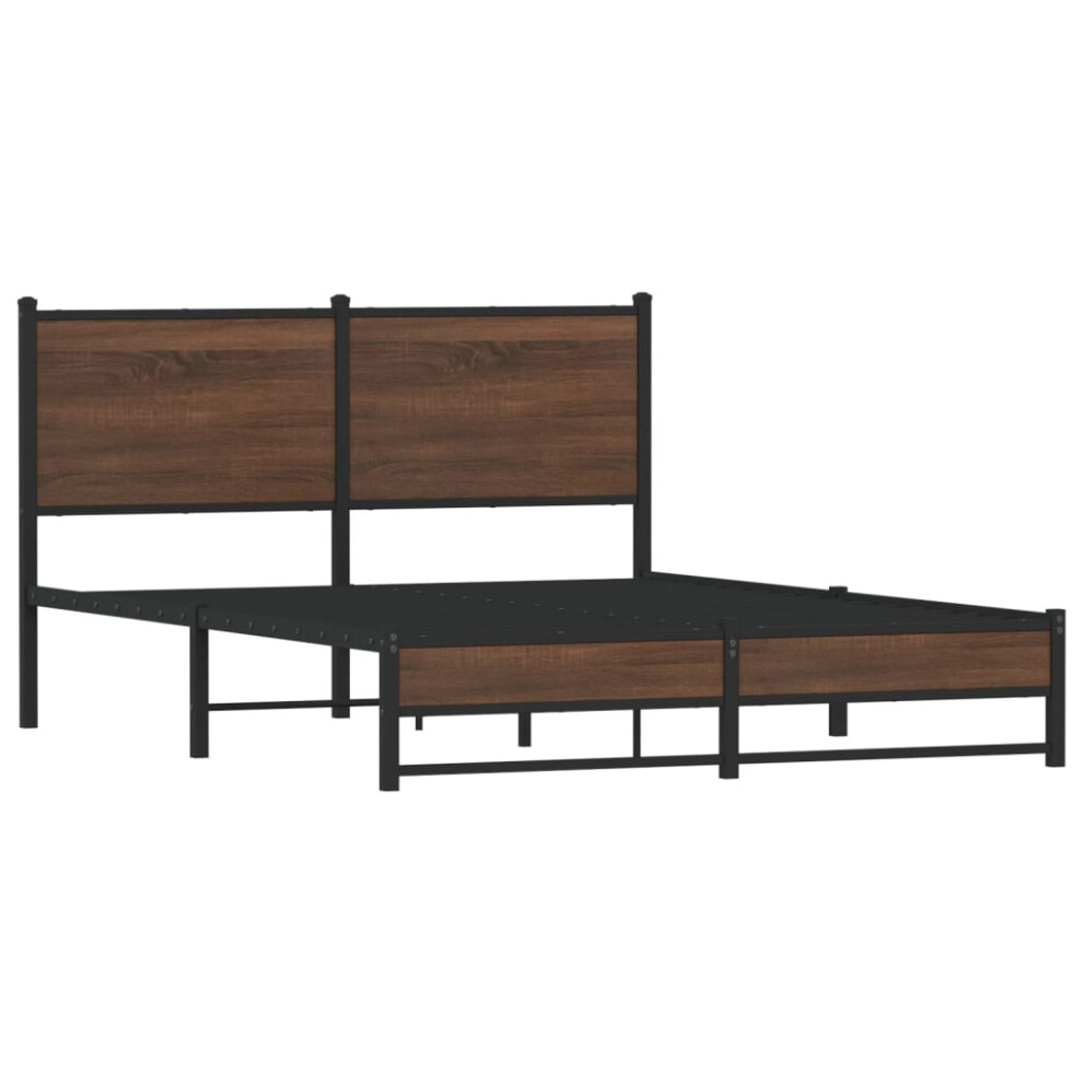 vidaXL Metal Bed Frame with Headboard Bed Base Bedstead Brown Oak 137x190 cm