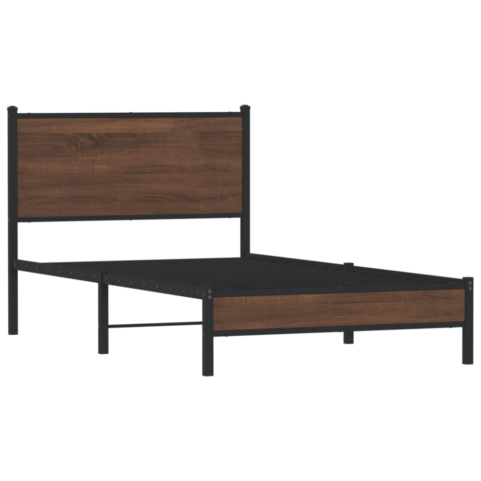 vidaXL Metal Bed Frame with Headboard Bed Base Bedstead Brown Oak 107x203 cm