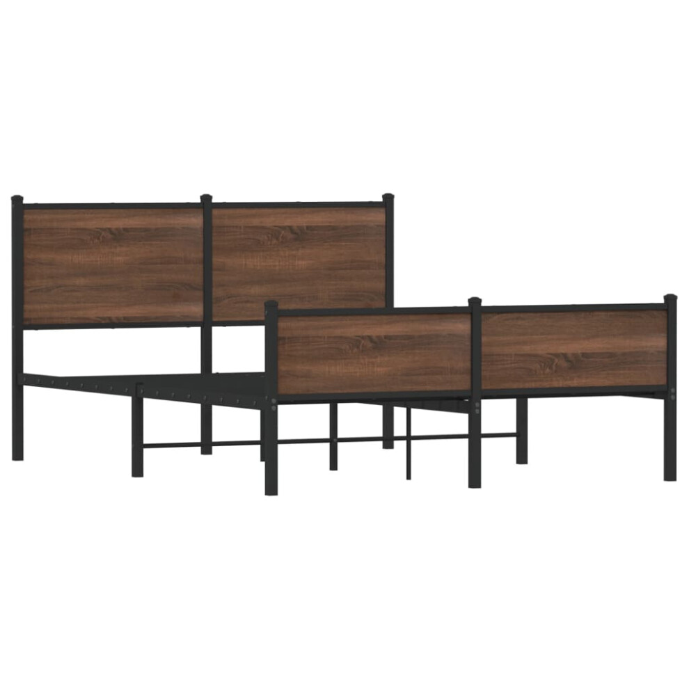 vidaXL Metal Bed Frame with Headboard and Footboard Bed Brown Oak 140x190 cm