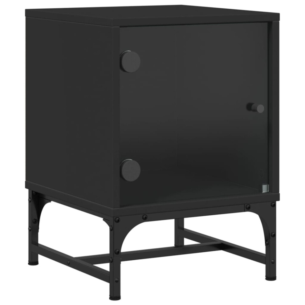 vidaXL Bedside Cabinet with Glass Door Nightstand Bed Table End Table Black