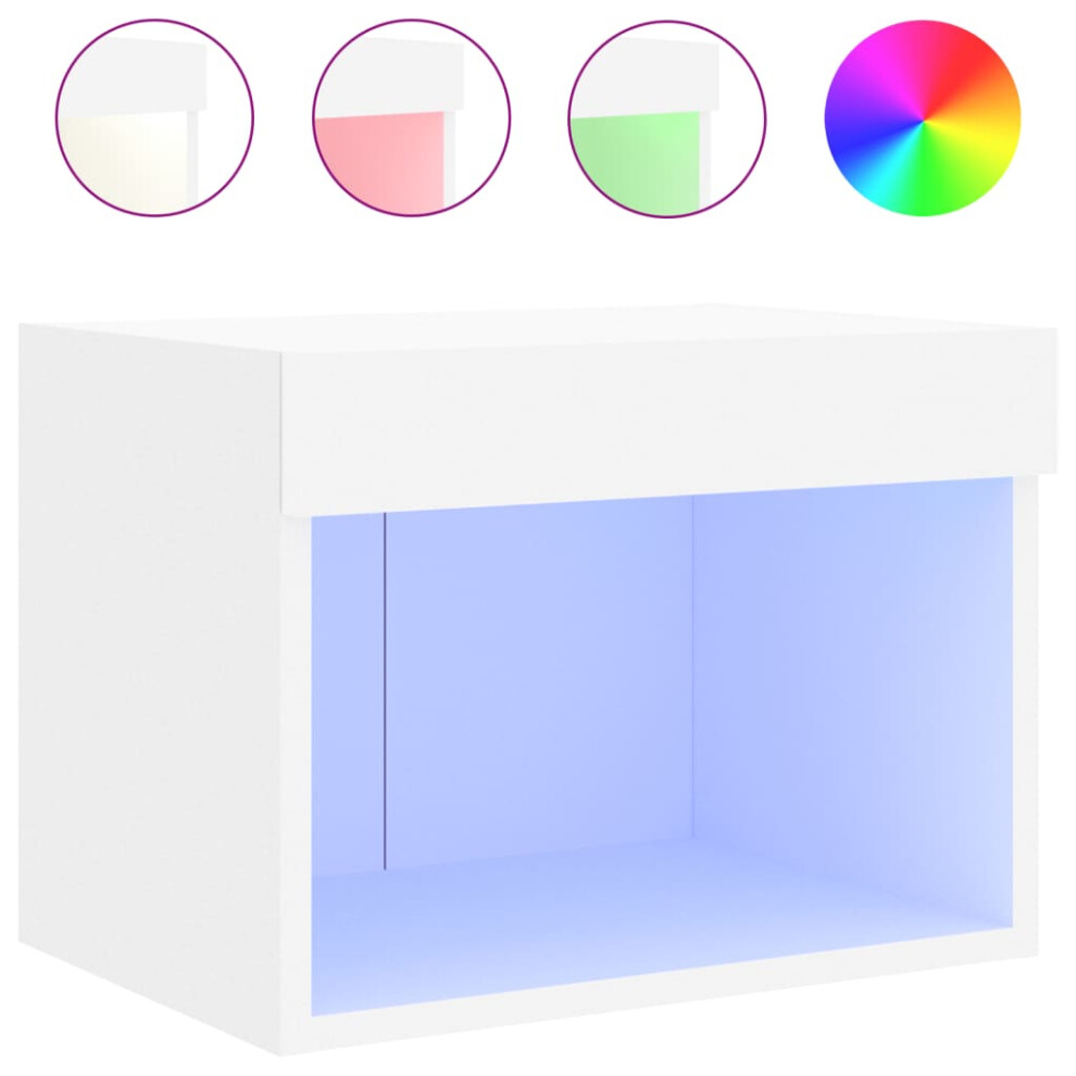 Vidaxl Bedside Cabinet With Led Lights Wall-Mounted Nightstand Bed Table White