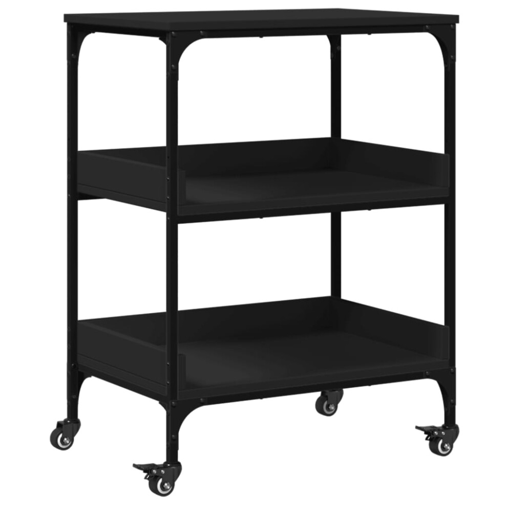 vidaXL Kitchen Trolley Rolling Cart Storage Cart Trolley Black Engineered Wood