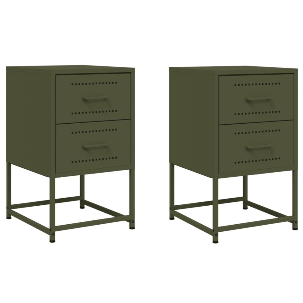 Vidaxl Bedside Cabinets Nightstand Bed Side Table 2 Pcs Olive Green Steel