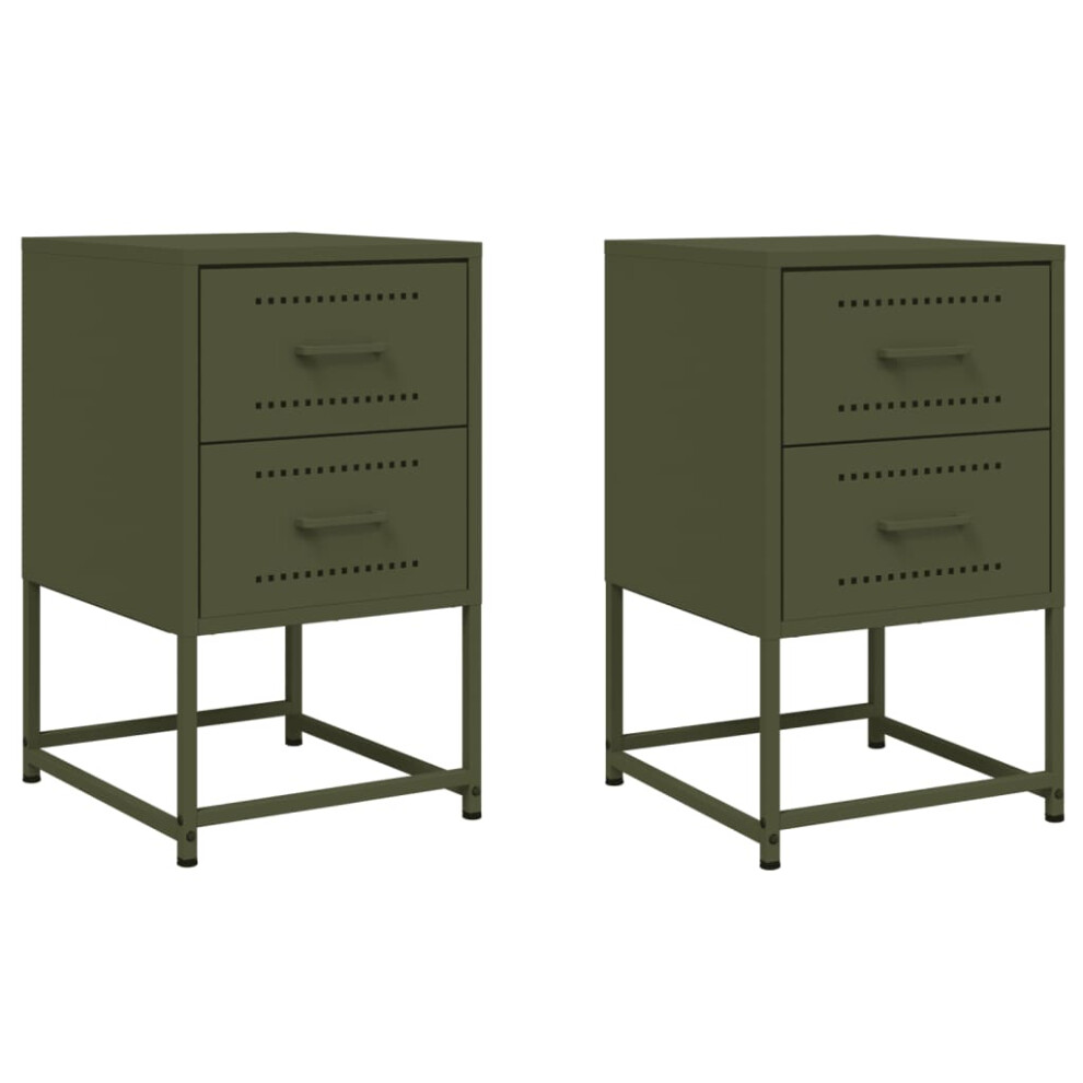 vidaXL Bedside Cabinets Nightstand Bed Side Table 2 pcs Olive Green Steel