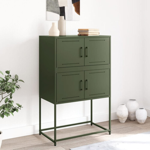 VidaXL vidaXL Sideboard Storage Cupboard Side Cabinet Highboard Olive Green Steel 2