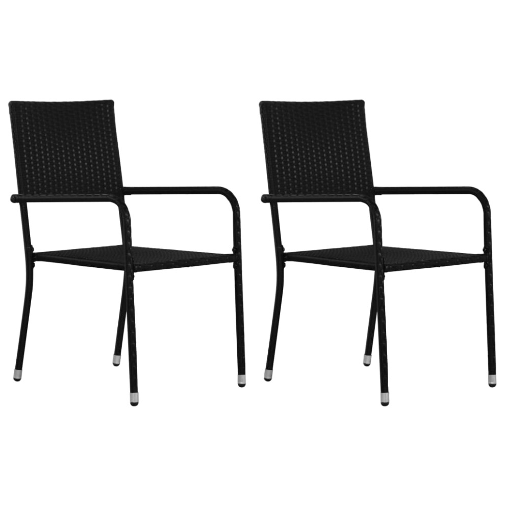 vidaXL Garden Dining Chairs 2 pcs Stackable Outdoor Chair Black Poly Rattan