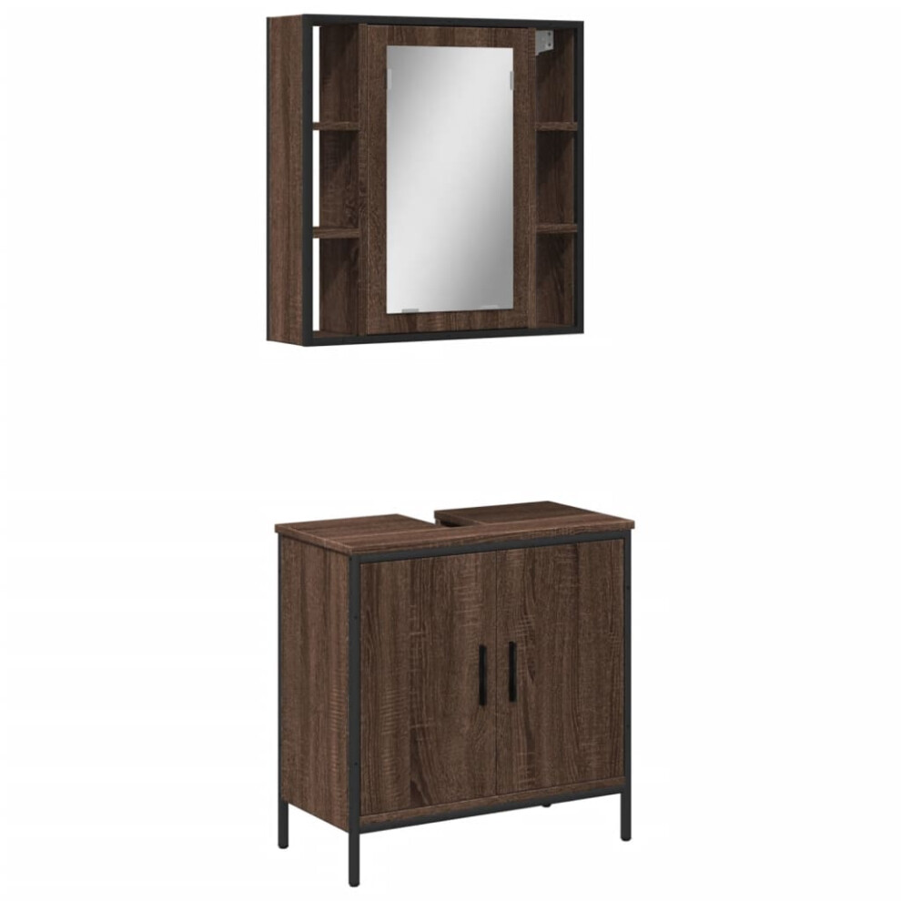 vidaXL Bathroom Furniture Set 2 Piece Sink Cabinet Brown Oak Engineered Wood