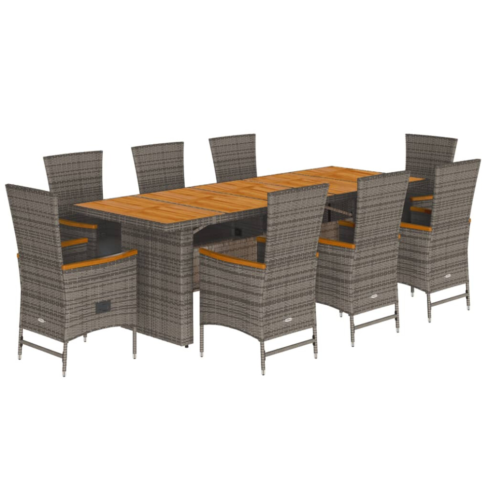 Vidaxl Garden Dining Set 9 Piece With Cushions Table & Chair Grey Poly Rattan