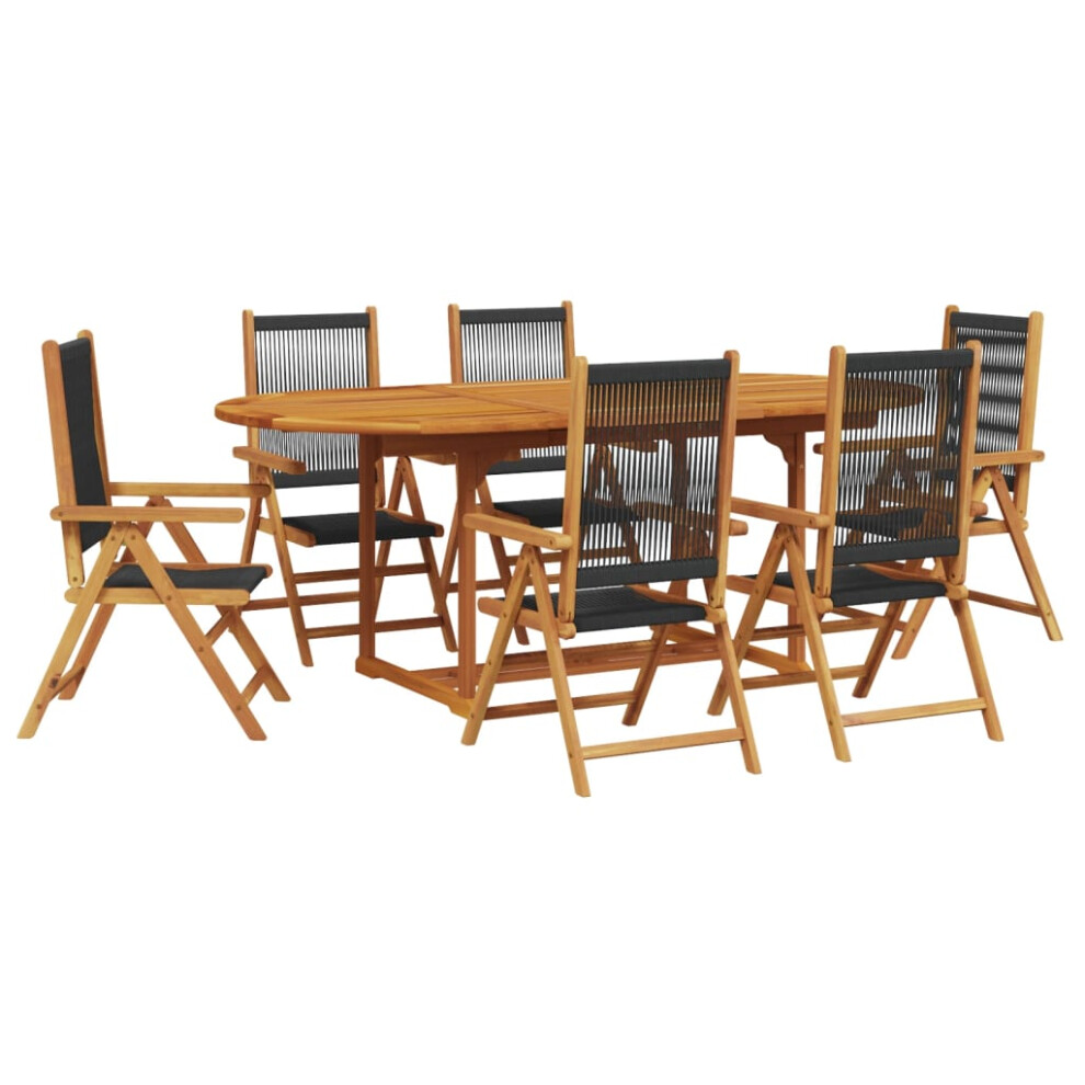 Vidaxl Garden Dining Set 7 Piece Chairs Black Polypropylene And Solid Wood