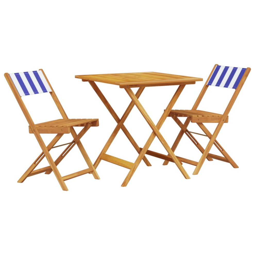 Vidaxl Bistro Set 3 Piece Outdoor Bar Set Blue And White Fabric And Solid Wood