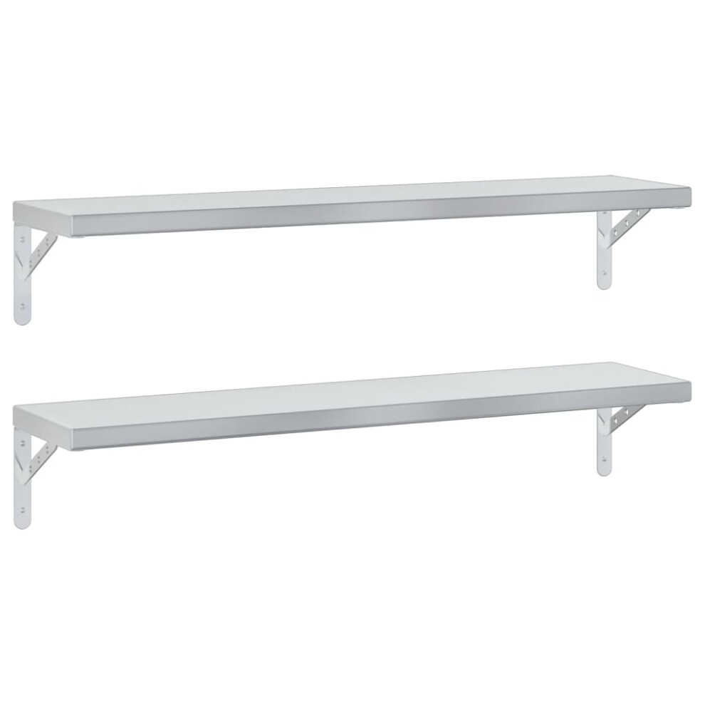 vidaXL Wall Shelves Floating Shelf Storage Shelf 2 pcs Silver Stainless Steel